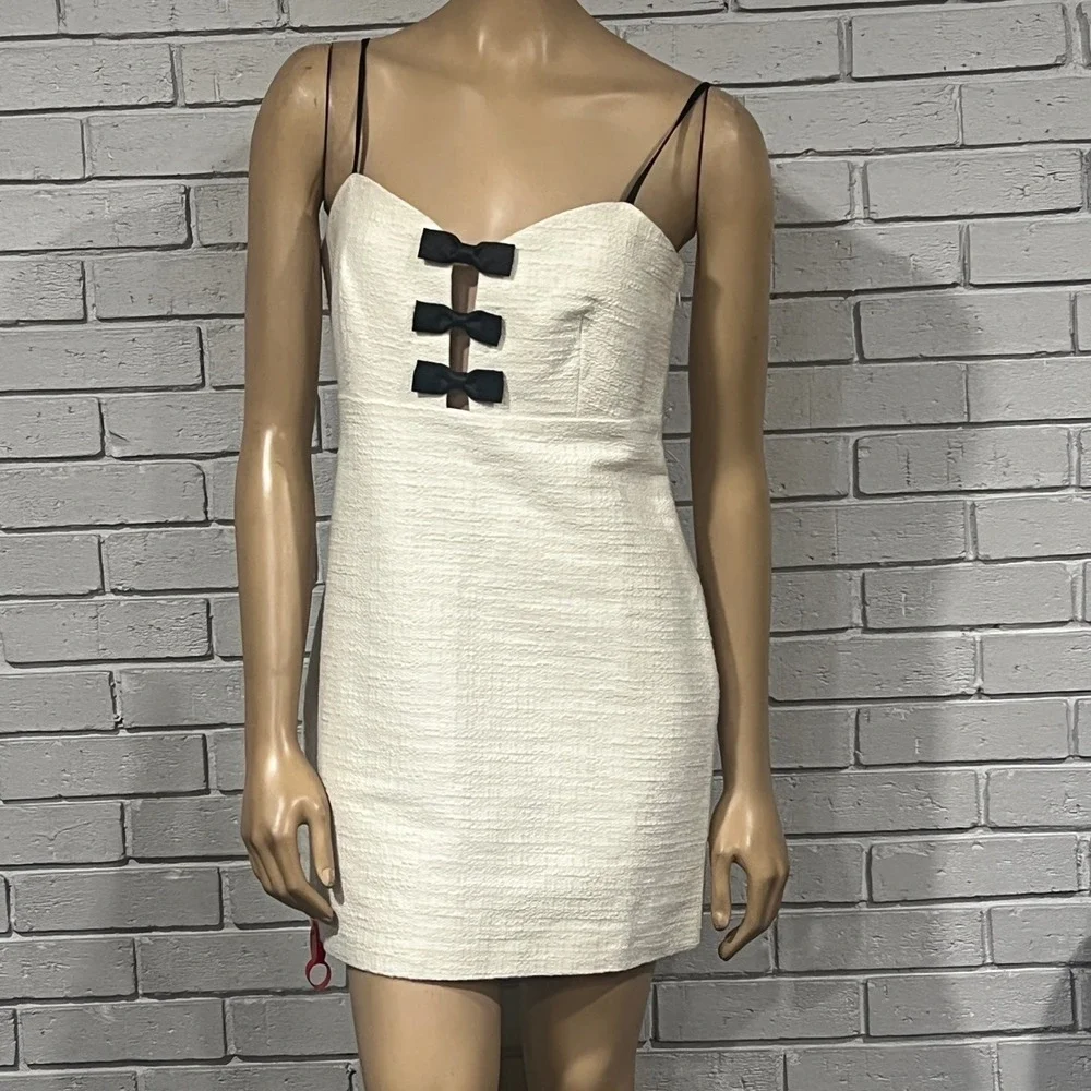 LoveShackFancy Adelaide Dress Cream Black Bow Mini Sweetheart D2432-2004 Size 12 - Picture 1 of 6